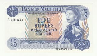 Mauritius 5 Rupees 1967 Unc P30b Qeii @
