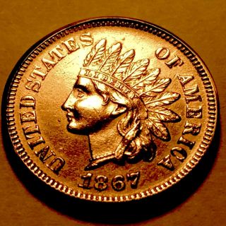 1867 Indian Head Penny Cent Choice Bu Red
