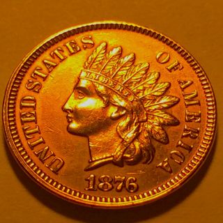 1876 Indian Head Penny Cent Choice Bu Red