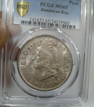 1952 Dominican Republic Peso Pcgs Ms65 Only 1 Graded Higher