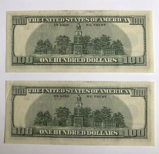 TWO SEQUENTIAL 2003 UNC $100 ONE HUNDRED DOLLAR BILLS FEDERAL RESERVE NOTES 2