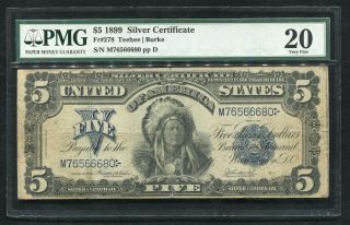 Fr 278 1899 $5 Five Dollars “chief” Silver Certificate Pmg Very Fine - 20