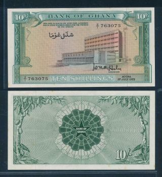 [100287] Ghana 1963 10 Shillings Bank Note Very Light Toned Unc P1d