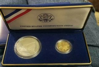 1987 United States Constitution 2 Coin Proof Set,  $5 Gold,  $1 Silver