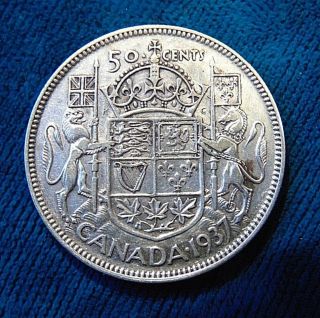 Canada 1937 50 Cents Silver Half Dollar Fifty Cent Piece King George Vi B