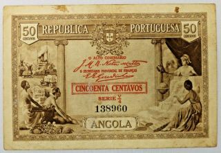 Republica Portuguesa Angola 50 Centavos Bank Note 1923 Pick 63a