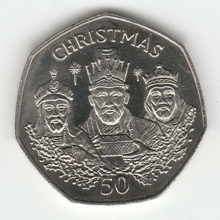 1988 Fifty Pence 50p Gibraltar Christmas 3 Kings Wise Mens Xmass Unc