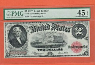 $2.  00 1917 Legal Tender United States Note Fr 60 Xf 45 Pmg Epq