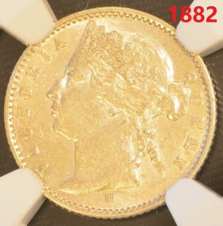 1882 H Straits Settlements Victoria 10 Cent Silver Coin Ngc Au 53