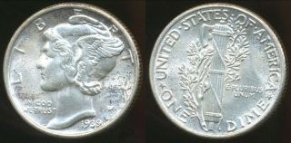United States,  1939 Dime,  Mercury (silver) - Choice Uncirculated