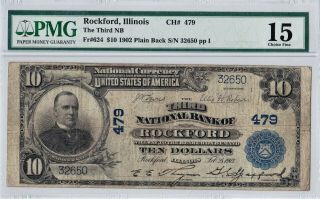 $10 1902 Pb Third National Rockford Illinois Il Rare Only 11 On Census Pmg 15