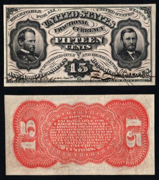 Fr 1275/1276 3rd Issue 15 Cents Fractional Currency Glued Pair - Xf