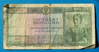 1947 Austria 100 Schilling Banknote