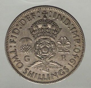 1940 United Kingdom Great Britain George Vi Silver Florin 2shillings Coin I56650