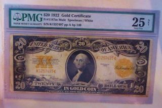 Decent 1922 $20 Large Size Gold Certificate Pmg Very Fine 25 Usa