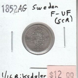 Sweden 1/16 Riksdaler 1852 F Fine