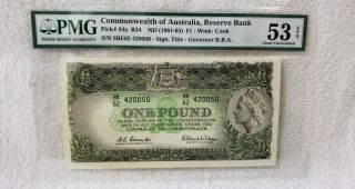 Australia Reserve Bank Nd (1961 - 65) One Pound P 34a Pmg 53 Epq About Unc