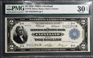 1918 $2 Federal Reserve Bank Note Large Frbn Cleveland Fr 759 Pmg 30 Vf Epq 1242