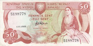50 Cents Very Fine Crispy Banknote From Cyprus 1989 Pick - 52