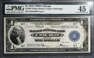 1918 $1 Federal Reserve Bank Note Large Frbn Chicago Fr 729 Pmg 45 Ch Ef A1233
