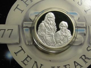 Han Solo & Chewbacca Disney 1987 Star Wars 10th Anniversary 999 Silver Coin F