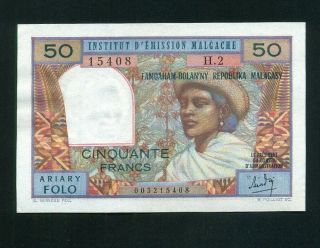 Madagascar:p - 61,  50 Francs=10 Ariary,  1969 Local Woman Ef - Au