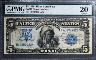 1899 $5 Silver Certificate Indian Chief Large Note Fr 275 Pmg 20 Very Fine A1245