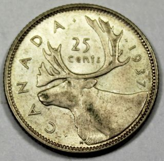1937 Canadian / Canada 25 Cent Silver Quarter - Au About Uncirculated