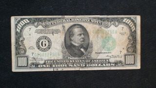 1934 One Thousand Dollar Fed Reserve Note Chicago Highly Sought $1000 Bill