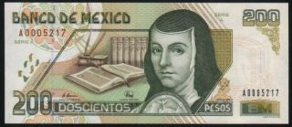 Mexico 200 Pesos 07/02/1995 (juana De Asbaje) Serie A A0005217 P 109a Unc