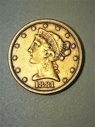 1881 $5 Dollar Gold Liberty Head Half Eagle Coin.