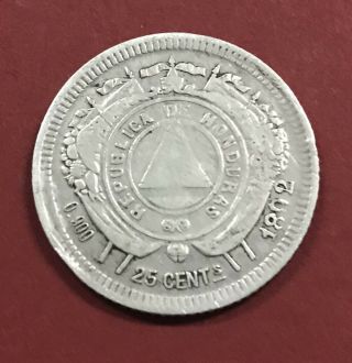 Republica De Honduras 1 Coin 25 Centavos 1892/1 Over Date Scarce Silver
