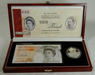 1996 Royal £10 Banknote Set With £5 Proof Silver Crown W/ Deluxe Case