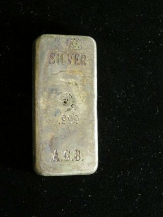 Vintage Poured Agb 5 Oz Silver Bar Rare Z060