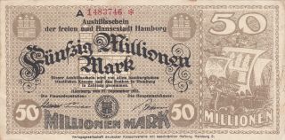 50 Millionen Mark Fine Banknote From Germany/hamburg 1923