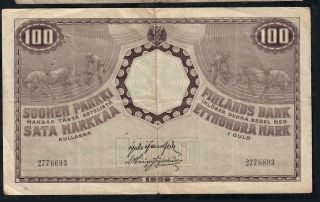 100 Markkaa From Finland 1909 Fine