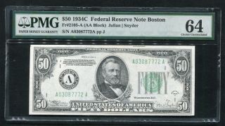 Fr.  2105 - A 1934 - C $50 Fifty Dollars Frn Boston,  Ma Pmg Choice Uncirculated - 64