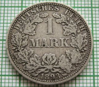 Germany Empire Wilhelm Ii 1893 A 1 Mark,  Silver
