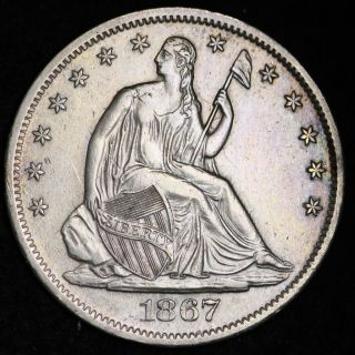 1867 - S Seated Liberty Half Dollar Choice Au,  /unc E307 Anct