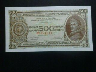 Yugoslavia 1946,  500 Dinara,  Unc Perfect Banknote,  With Hor.  Security Thread