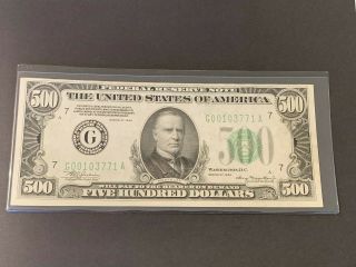 $500 1934 Federal Reserve Note Chicago Fr 2201 Dark Green (ga Block) Morgenthau