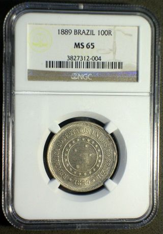 Empire Of Brazil 1889 100 Reis Ngc Ms - 65 Lowest Mintage None Graded Higher