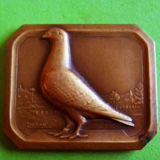 L@@k Art Deco Colombophilia Bird Pigeon 1934 French Bronze Medal By L Bazor