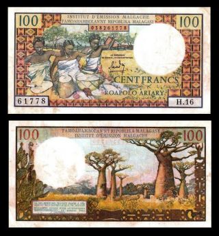 Madagascar / Malagasy / Malgache 100 Francs 1966 P57 / Xf Designer Gilbert Poi