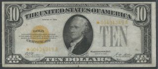 Fr2400 $10 Star Note 1928 Series Woods / Mellon Gold Cert - - Vf - - Hv8901