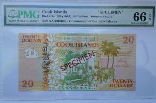 Cook Islands 20 Dollars 1992 P - 9 (s) Specimen Pmg 66epq Unc