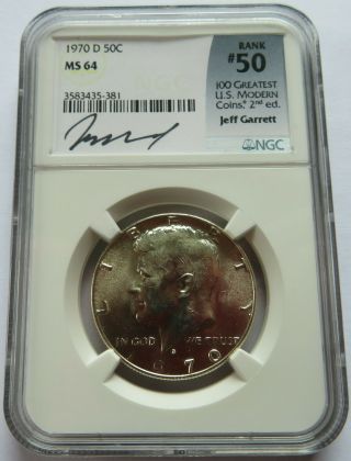 1970 - D Jfk 50c Kennedy Half Dollar - Ngc Ms 64,  Jeff Garrett Label (162136a)