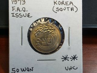 1973 South Korea 50 Won Coin,  Uncirculated Fao Issue