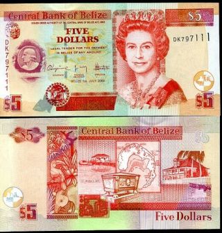 Belize 5 Dollars 2009 P 67 Unc Nr