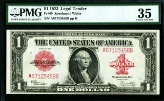 Fr 40 1923 $1 Legal Tender Red Seal Pmg 35 Choice Very Fine Bright Note